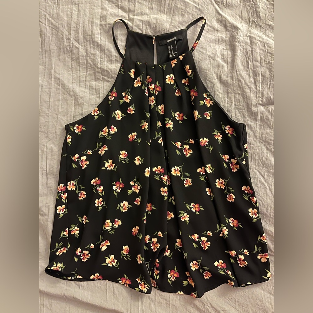 Black Floral Halter Top, Forever 21, Small